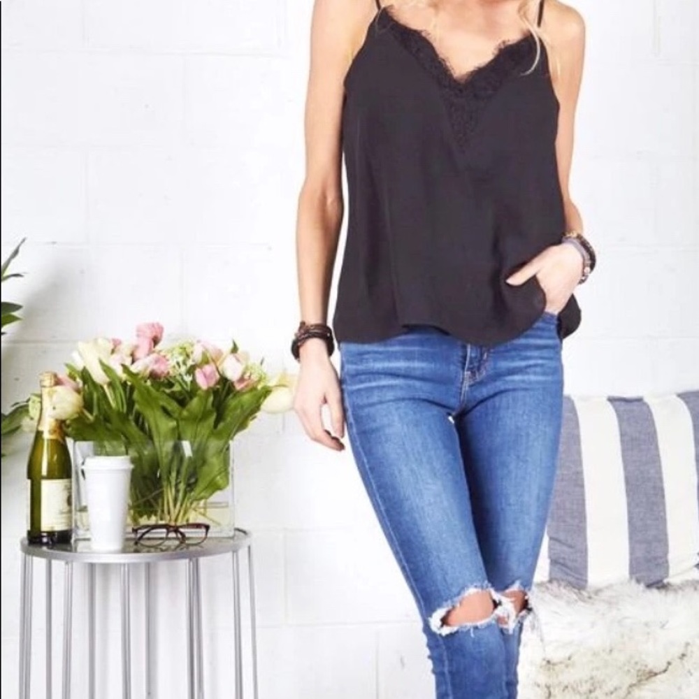 Zara TRF Collection Small Black Lace Trim Cropped Camisole